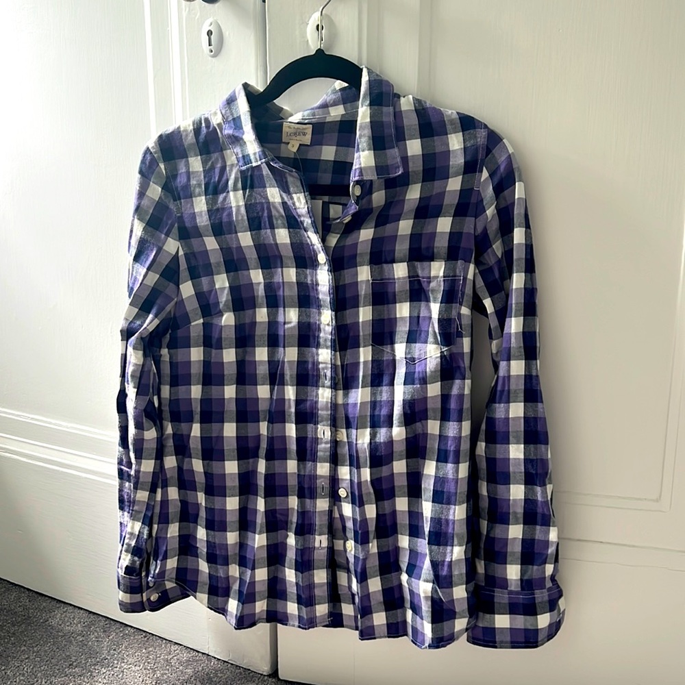 J.Crew purple gingham never worn 100% cotton button-down shirt for women
